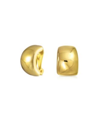 Geometric Plain Shrimp Style Huggie Clip On Earrings Non Pierced Ears Polished Yellow Gold Plated