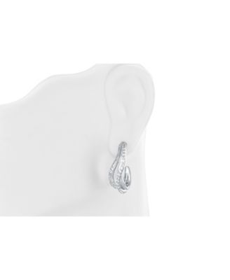Sterling Silver, Wavy Design Half Hoop CZ Earrings