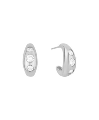 Cubic Zirconia 3 Stone Hoop Earrings
