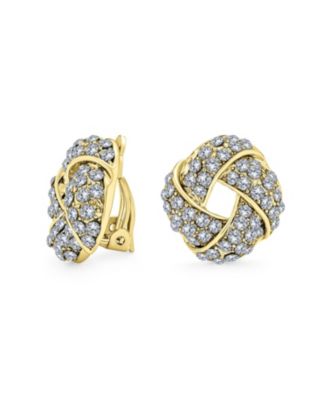 Fashion Twist Braided Crystal Love Knot Clip-On Earrings Non-Pierced Ears