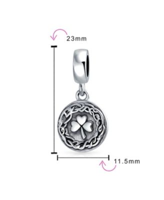 Round Disc Good Luck Celtic Knot Irish Clover Dangle Charm Bead Sterling Silver