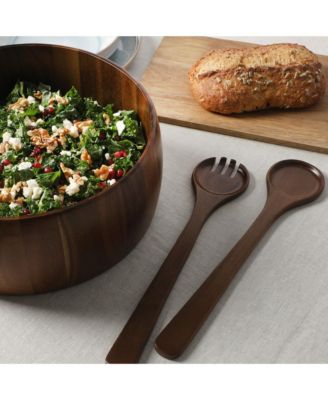Laurelton 3 Piece Large 13" Acacia Wood Salad Serving Bowl Set w/ 2 Serving Tools