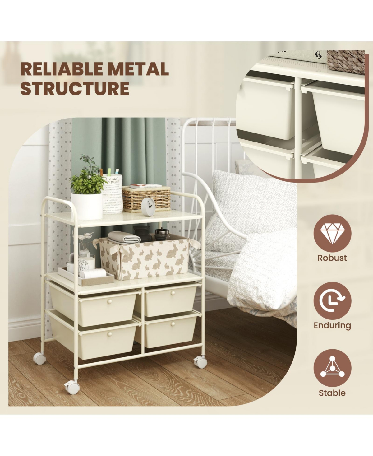 4 Drawers Shelves Rolling Storage Cart Rack