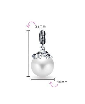 Bali Filigree Cap Pearl Heart Dangle Charm Bead Sterling Bracelet