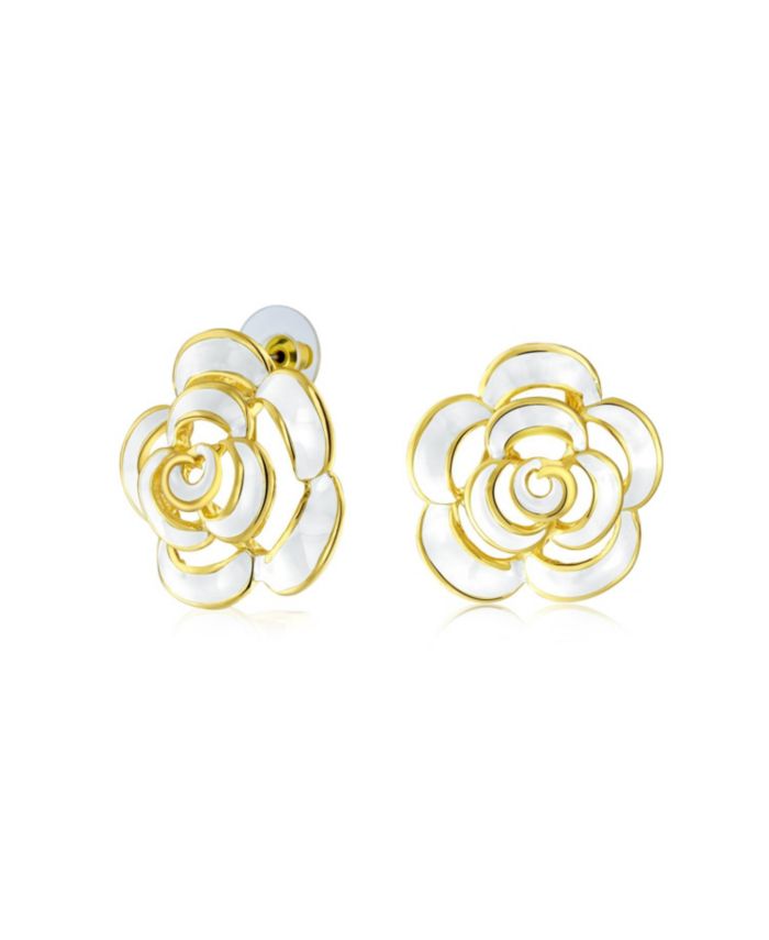 Bling Jewelry Retro Button Style Enamel White Rose Flower Clip On