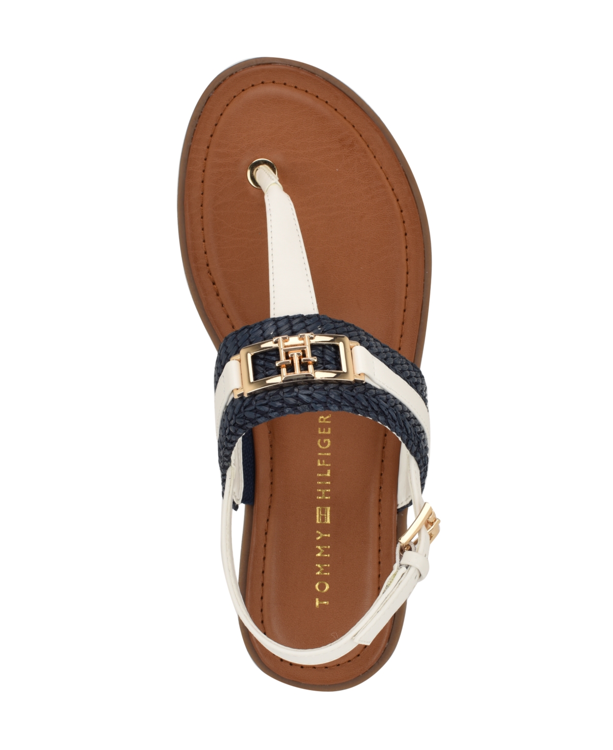 Tommy Hilfiger Women's Carree T-strap Flat Sandals In Navy,white