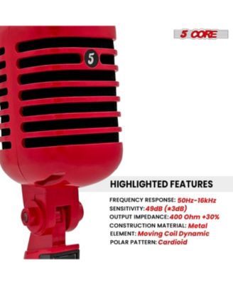 Vintage Microphone Classic Dynamic Professional XLR Studio Retro Style Mic RED