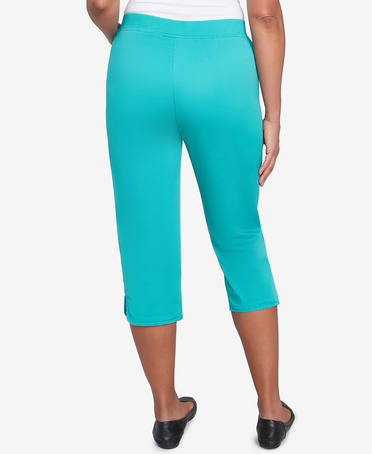 Alfred Dunner Plus Size Parrot Cay Novelty Cuff Tummy Control Capris Pants In Jade