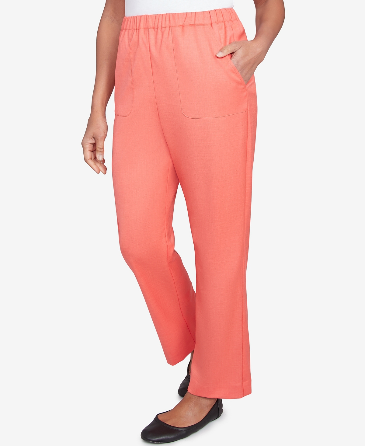 Alfred Dunner Women's Catalina Island Classic Balanced Side Pocket Short Length Pants In Tangerine