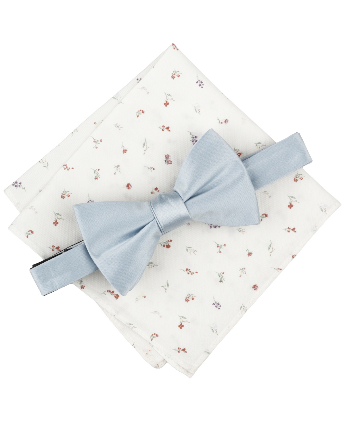 Bar Iii Men's Logan Solid Bow Tie & Floral Pocket Square Set, Exclusively At Macy's In Sky
