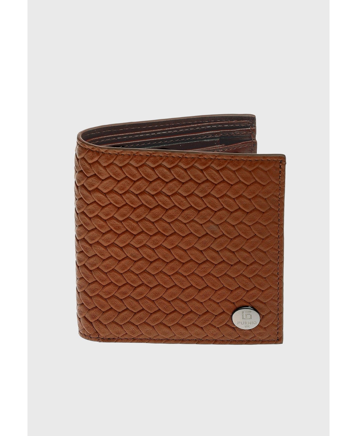 Men's Genuine Leather Weave Pattern Trifold Wallet - Black