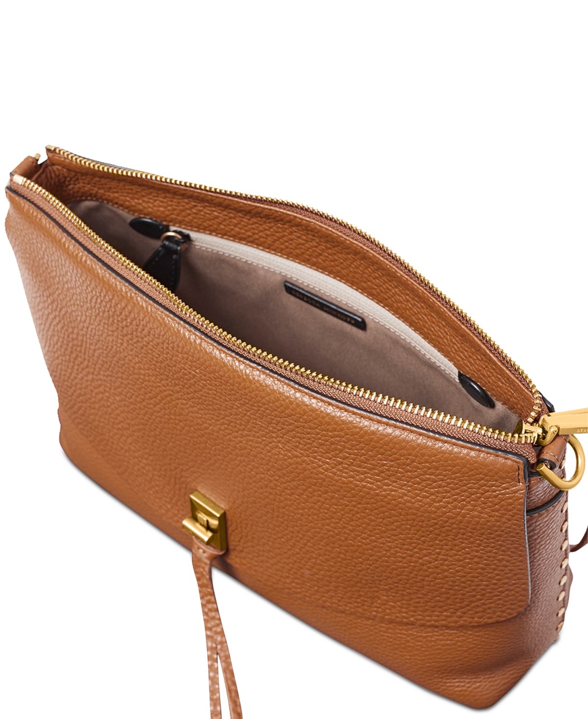 Rebecca Minkoff Darren Small Leather Top Zip Crossbody In Caramello