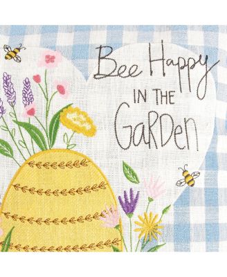 Bee Happy In Blue Embroidered Accent Throw Pillow