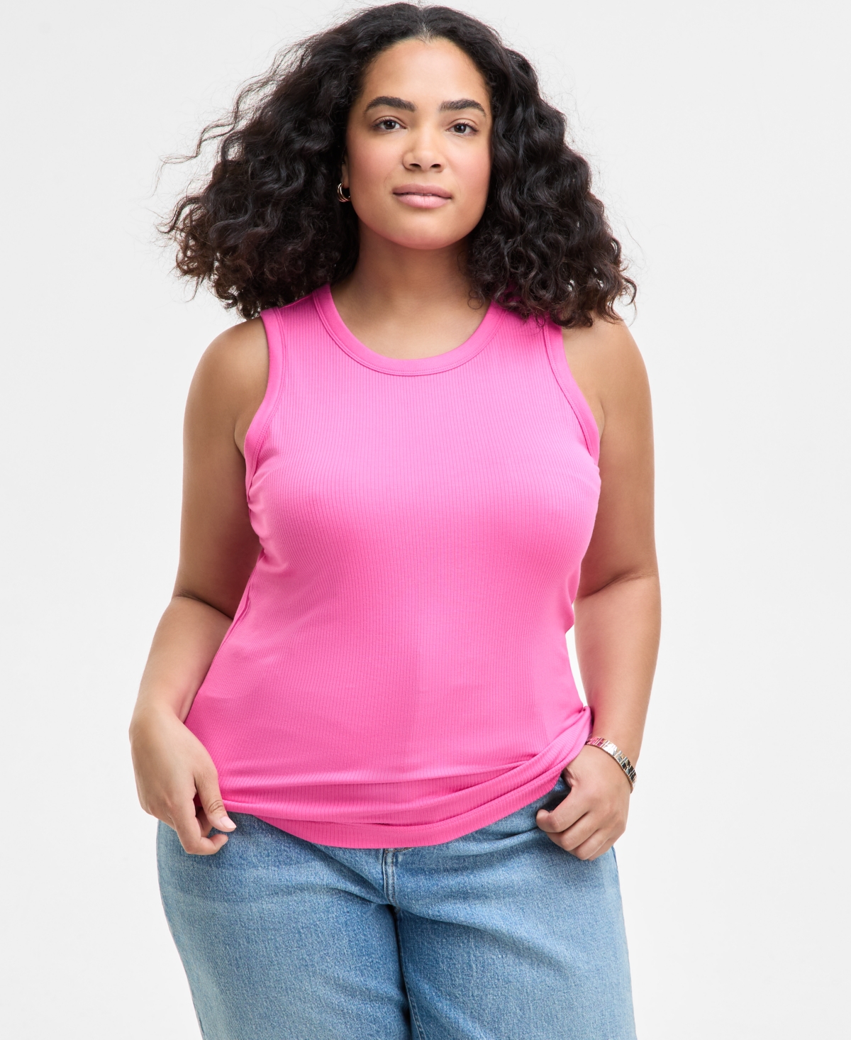 On 34th Trendy Plus Size Solid Ribbed Tank Top, Created For Macy's In Sweet Berr