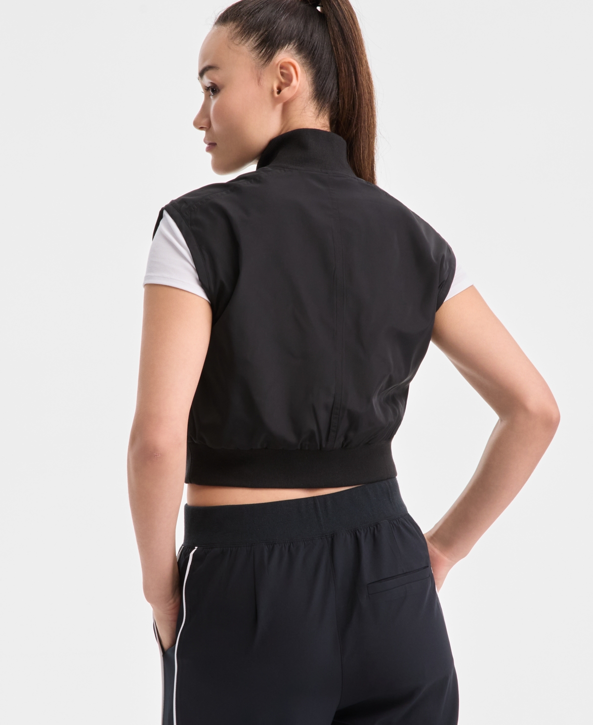 Id Ideology Women's Woven Piped Cropped Vest, Exclusively At Macy's In Deep Black