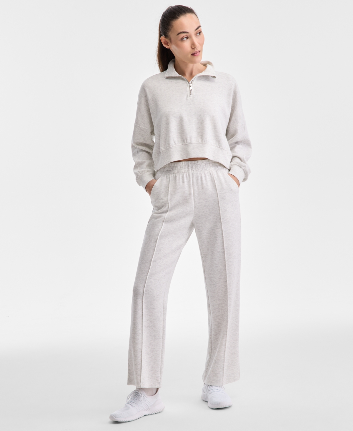 Id Ideology Ideology Womens Quarter Zip Pullover Top Split Hem Sweatpants Exclusively At Macys In Slvr Hthr