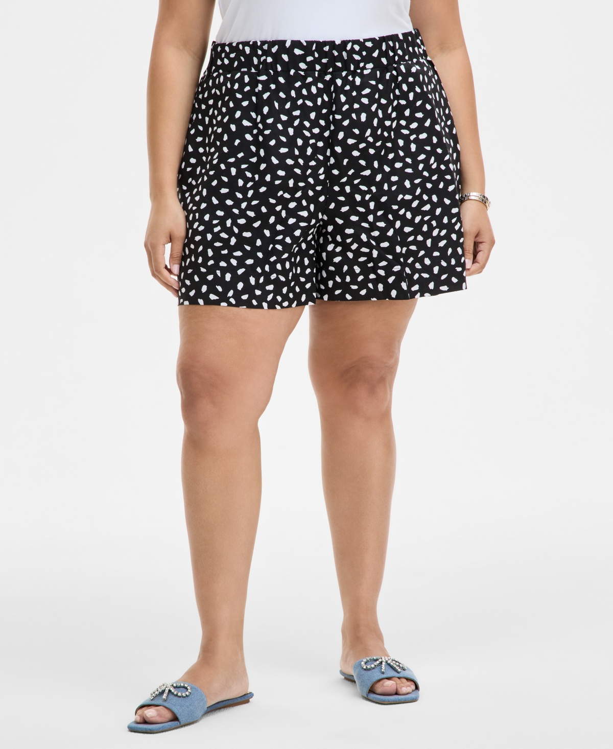 On 34th Trendy Plus Size Paint Dot Pull-on Shorts, Exclusively At Macy's