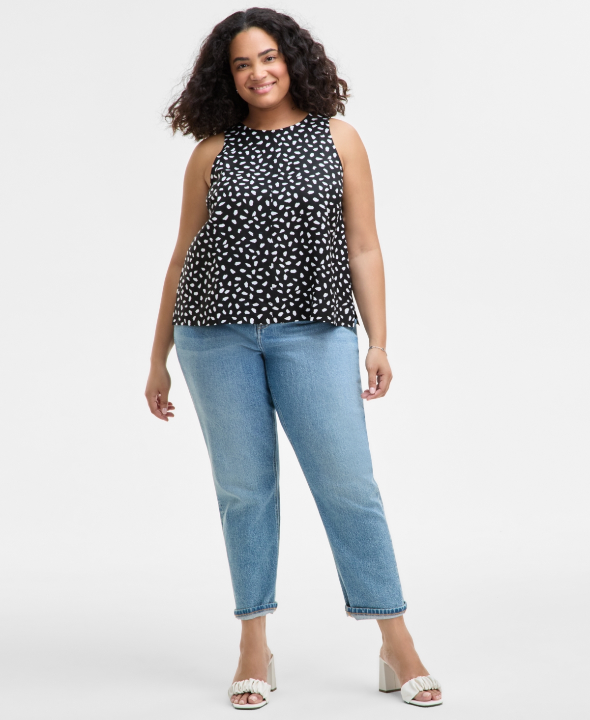 On 34th Trendy Plus Size Paint Dot Sleeveless Top, Exclusively At Macy's