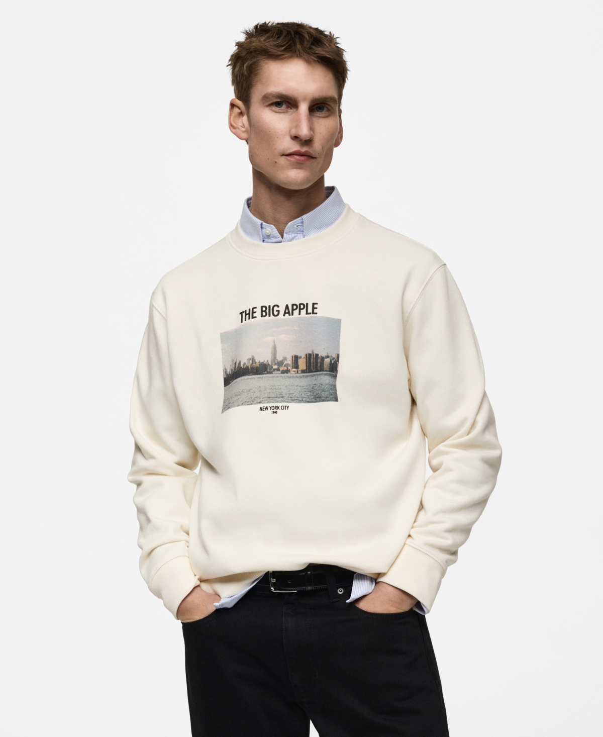 Mango Men's Graphic-print Cotton Sweatshirt In Beige