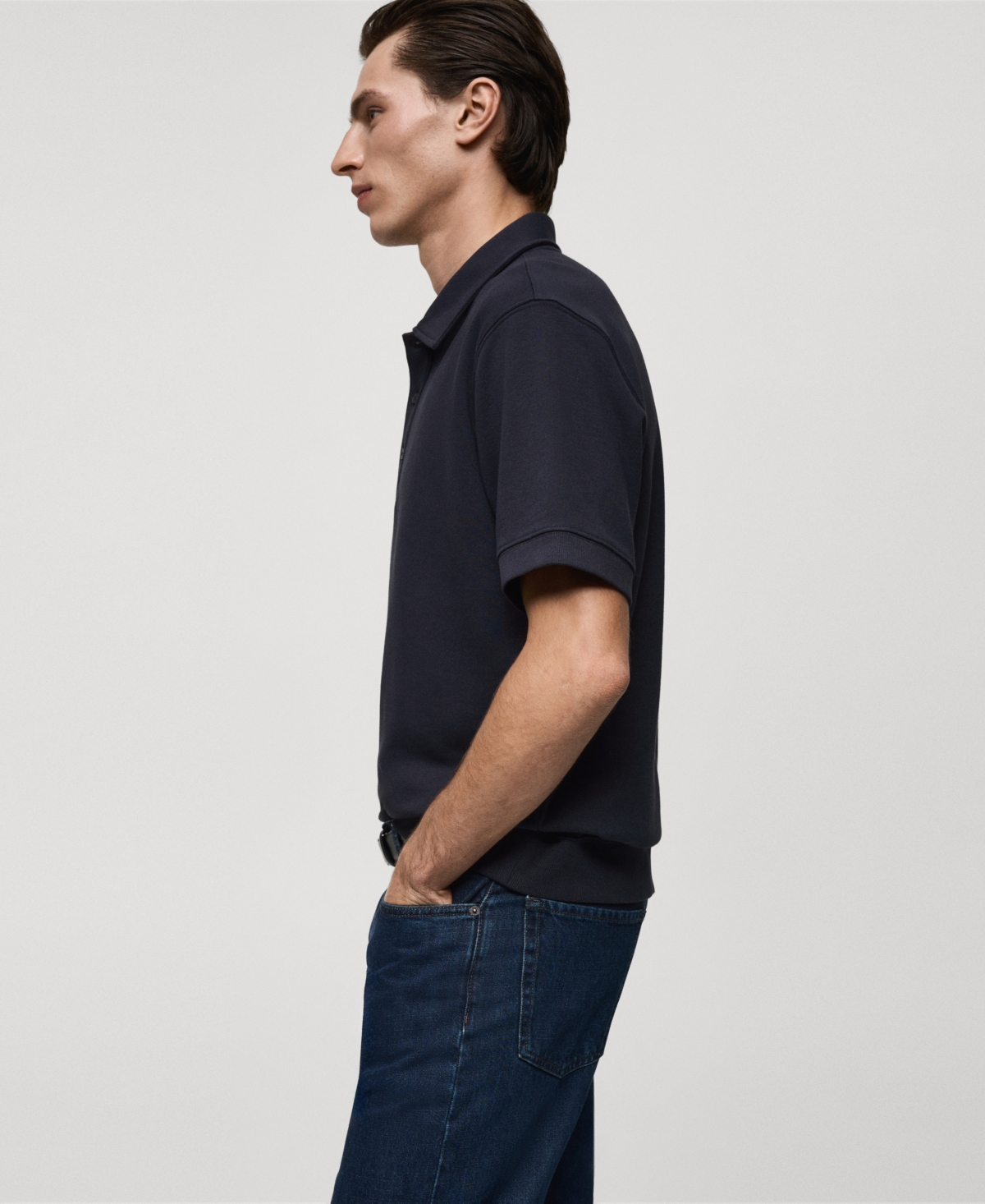 Mango Regular Fit Polo In Dark Navy