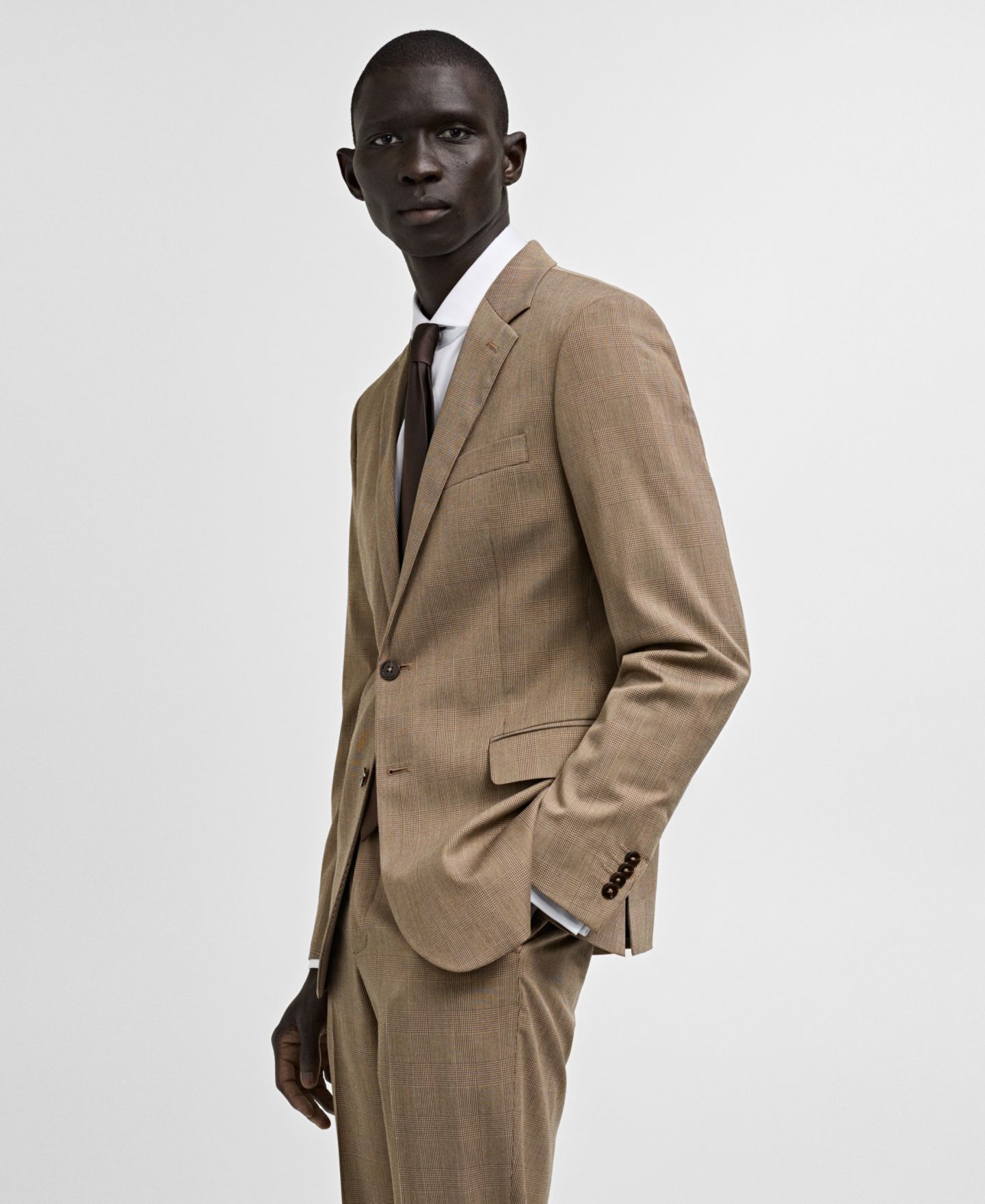 Мужской пиджак MANGO Prince Of Wales Slim-Fit Suit Blazer, цвет: Средний коричневый — фото 3