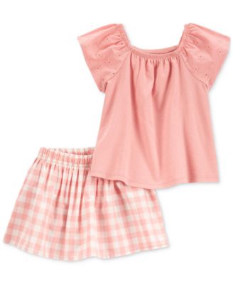 Carter's - Baby Girls Cotton Top & Gingham Skort, 2 Piece Set