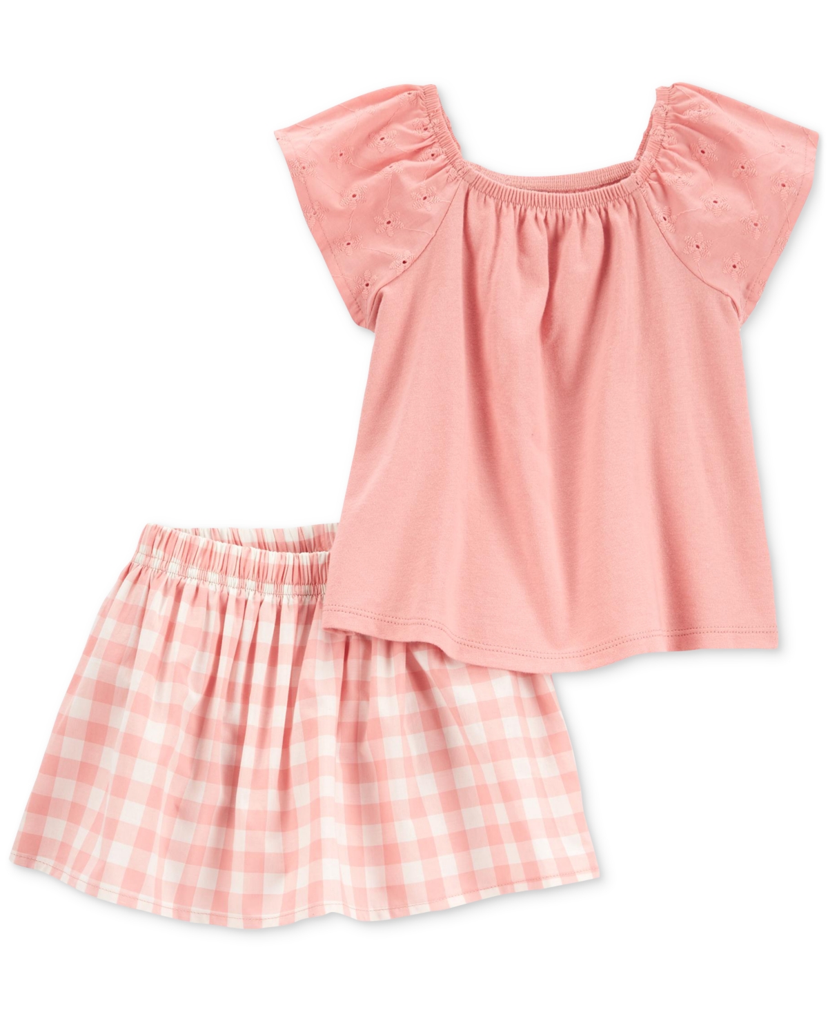 Shop Carter's Baby Girls Cotton Top & Gingham Skort, 2 Piece Set In Pink
