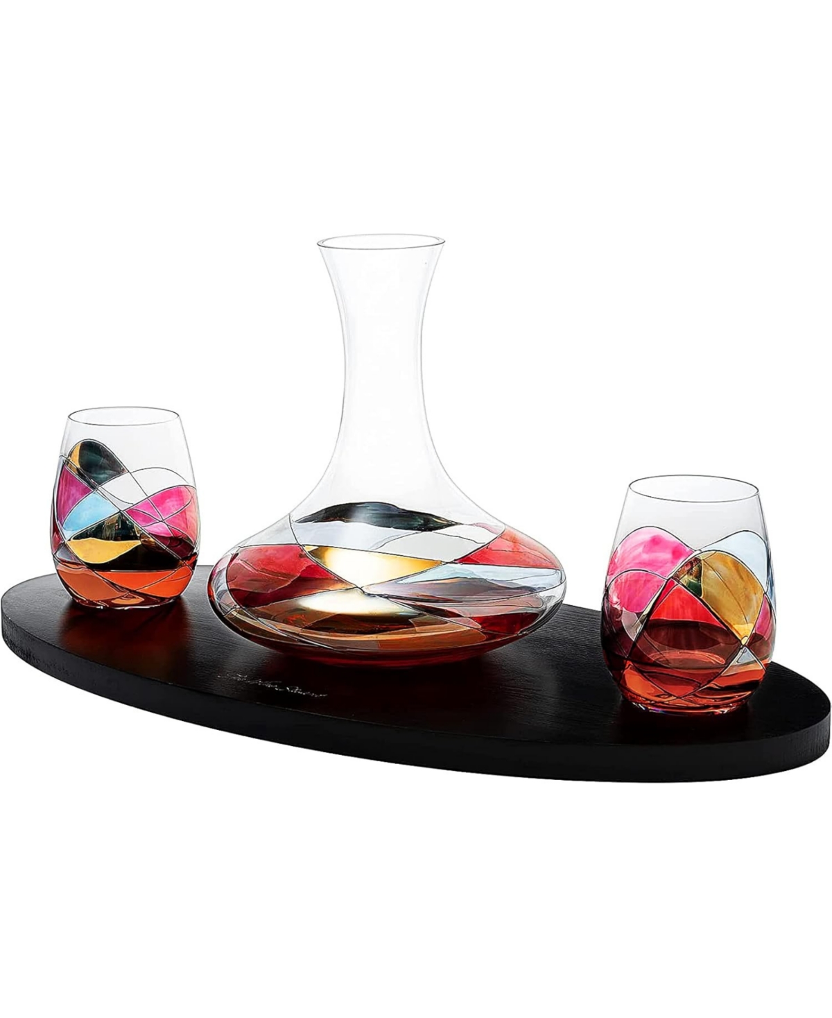 The Wine Savant Artisanal Hand Painted Decanter Wine Glass Set In Multicolor