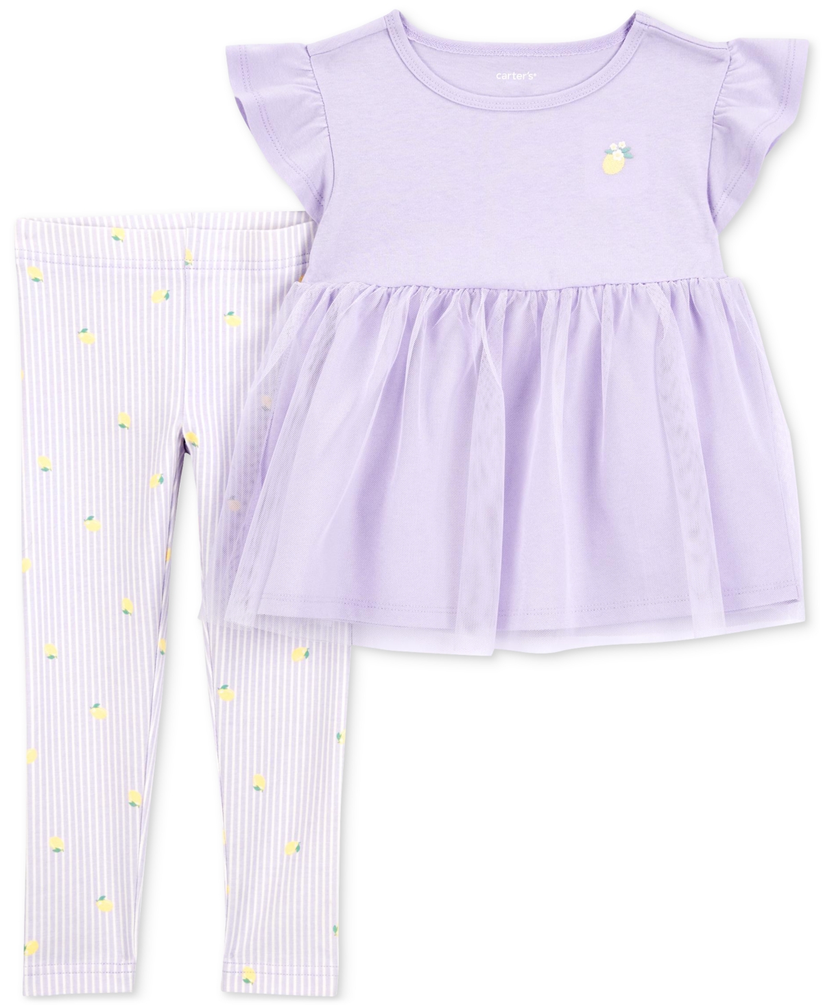 Carter's Toddler Girls Lemon Tulle Top & Leggings, 2-piece Set In Purple