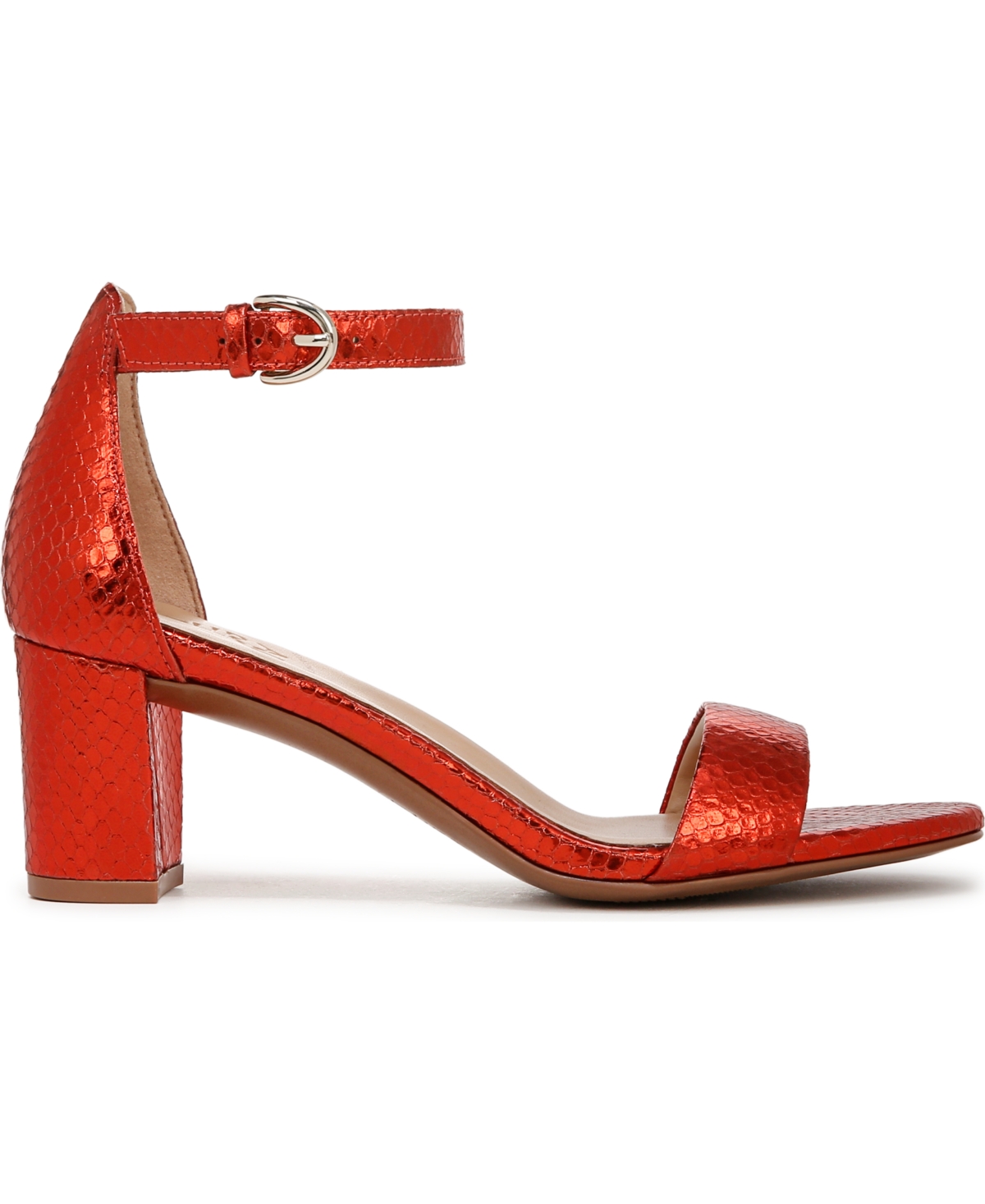 Naturalizer Bristol Block Heel Ankle Strap Sandal In Orange Metallic Snake Embossed Leather