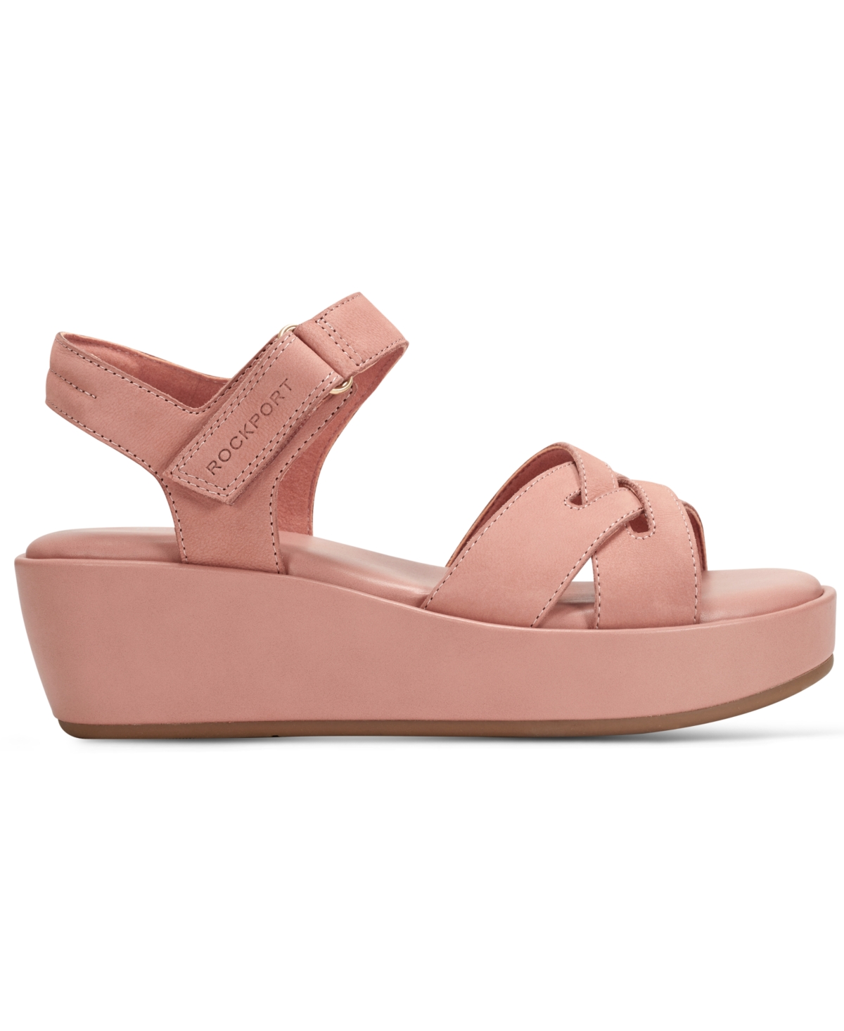 Shop Rockport Women's Amira Strappy Open Toe Casual Wedge Sandals In Dusty Rose Nubuck