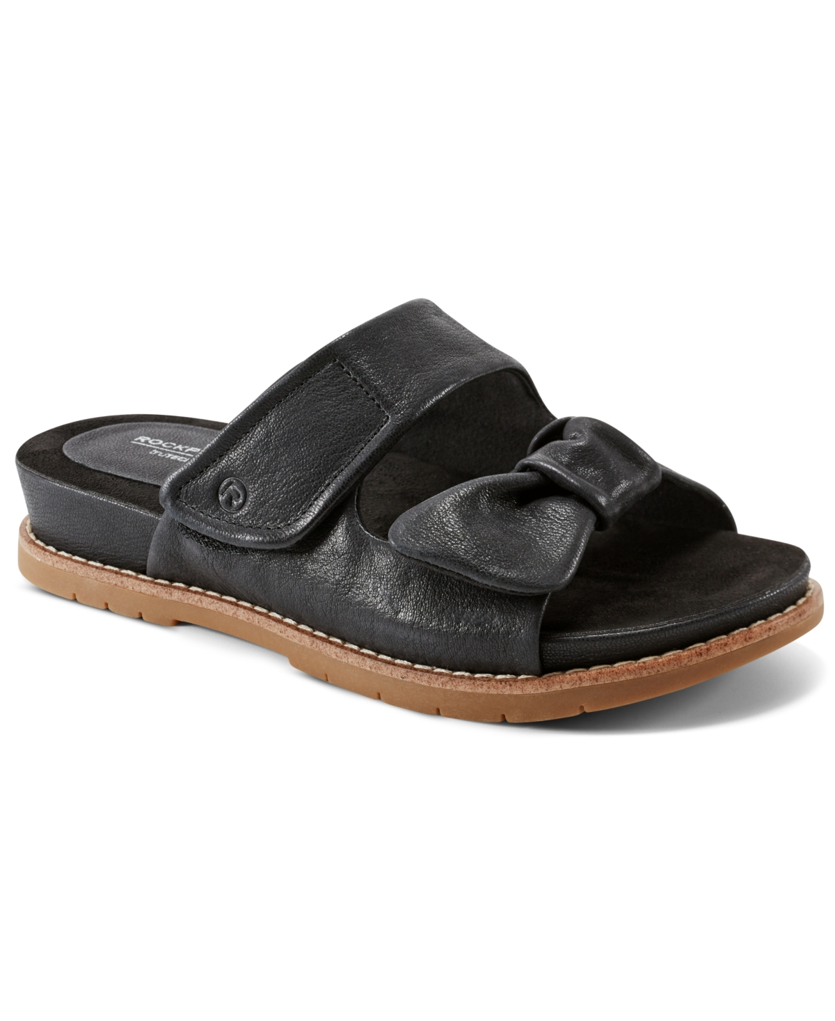 Shop Rockport Women's Zova Open Toe Casual Flat Sandals In Black Leather