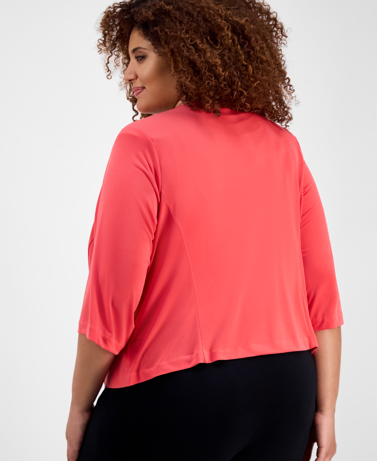 Sandra Darren Plus Size Round-neck Open-front Cardigan In Navy Coral