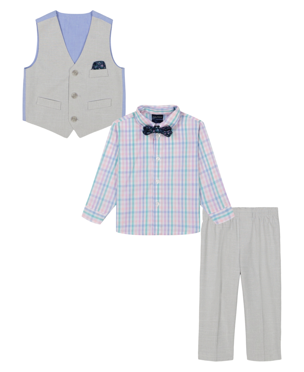 Nautica Baby Boys 4-piece Slub Tick Vest With Bow Tie Set In Light Gray