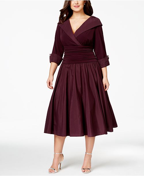 Jessica Howard Plus Size Portrait Collar A-Line Dress & Reviews - Dresses - Women - Macy&#39;s