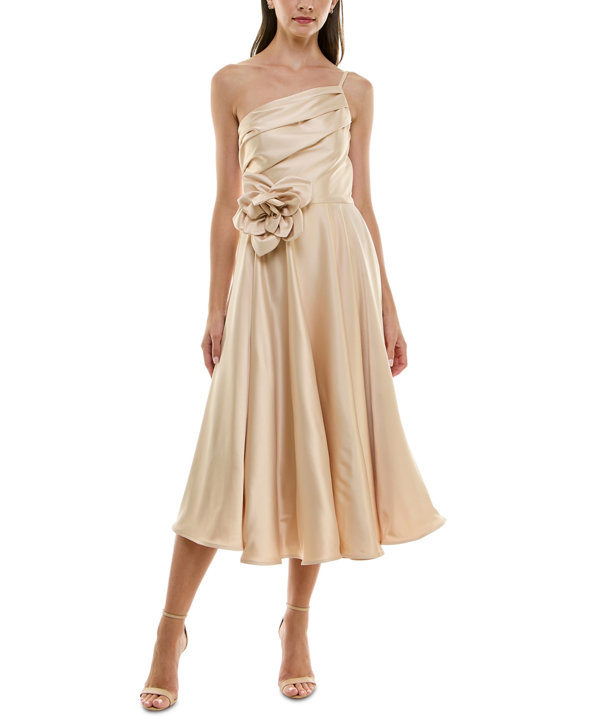 Women's Asymmetric Rosette Sleeveless Midi Dress - Bone