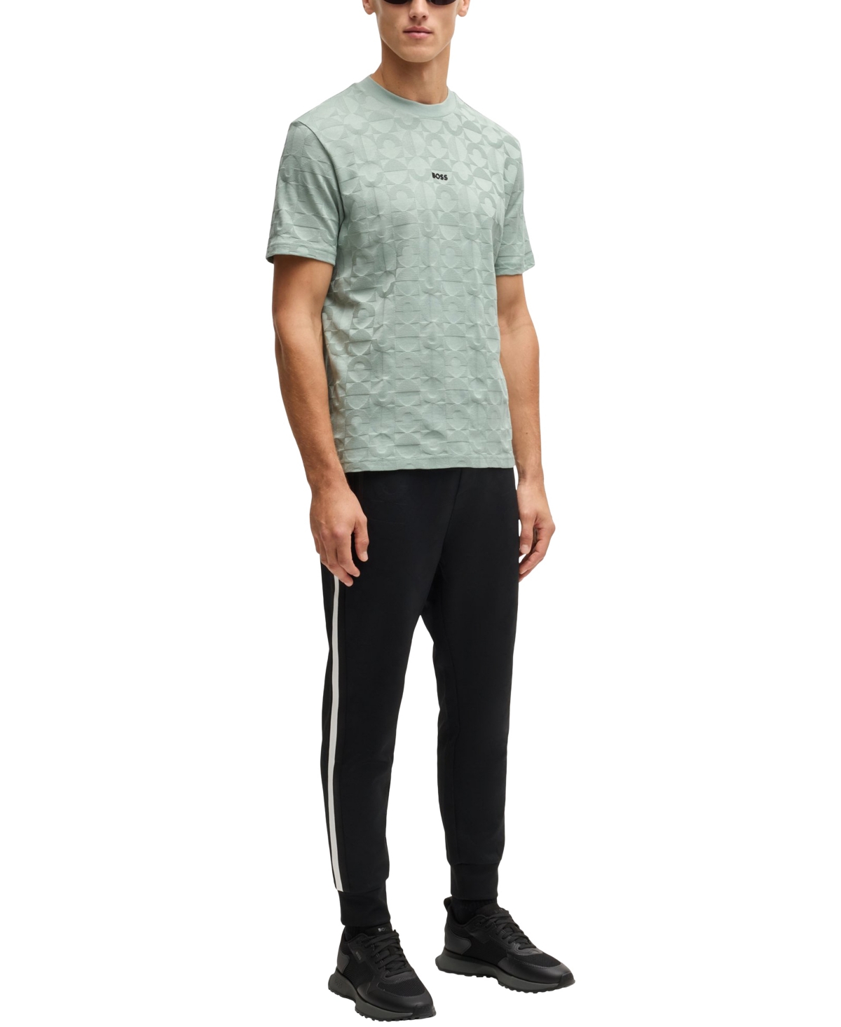 Hugo Boss Relaxed-fit T-shirt In Cotton With Circle Jacquard In Open Green
