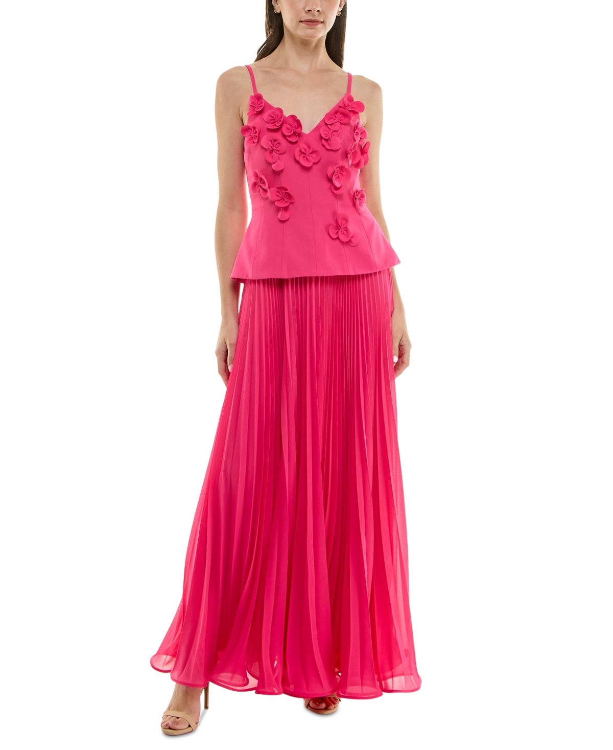 Women's Embellished Pleated-Skirt Sleeveless Gown - Bright Pink