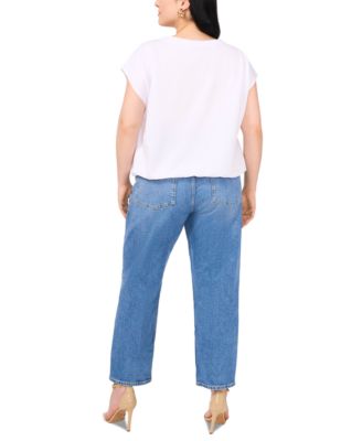 Plus Size Elastic-Hem Cap-Sleeve Top 