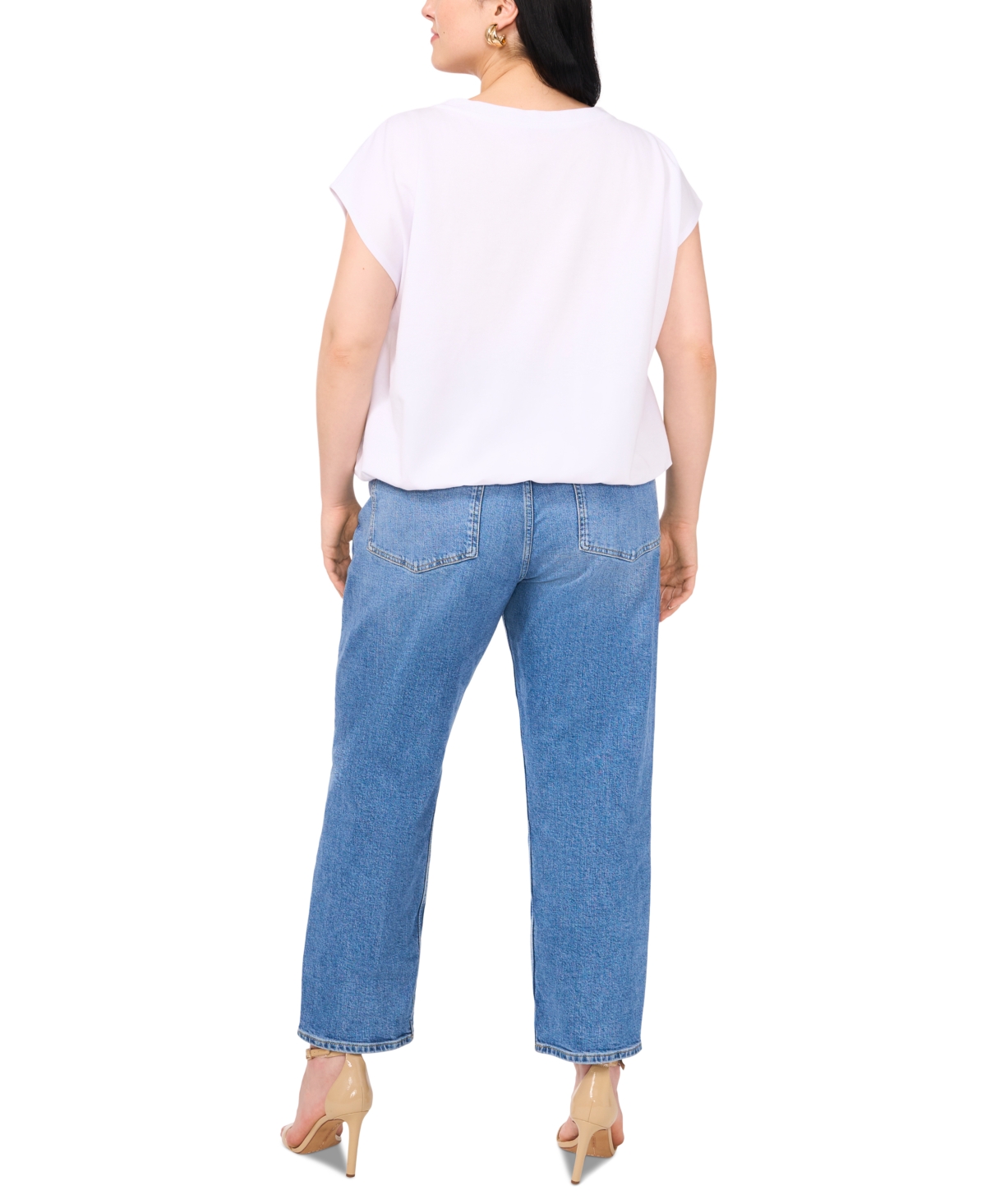 VINCE CAMUTO PLUS SIZE ELASTIC-HEM CAP-SLEEVE TOP 