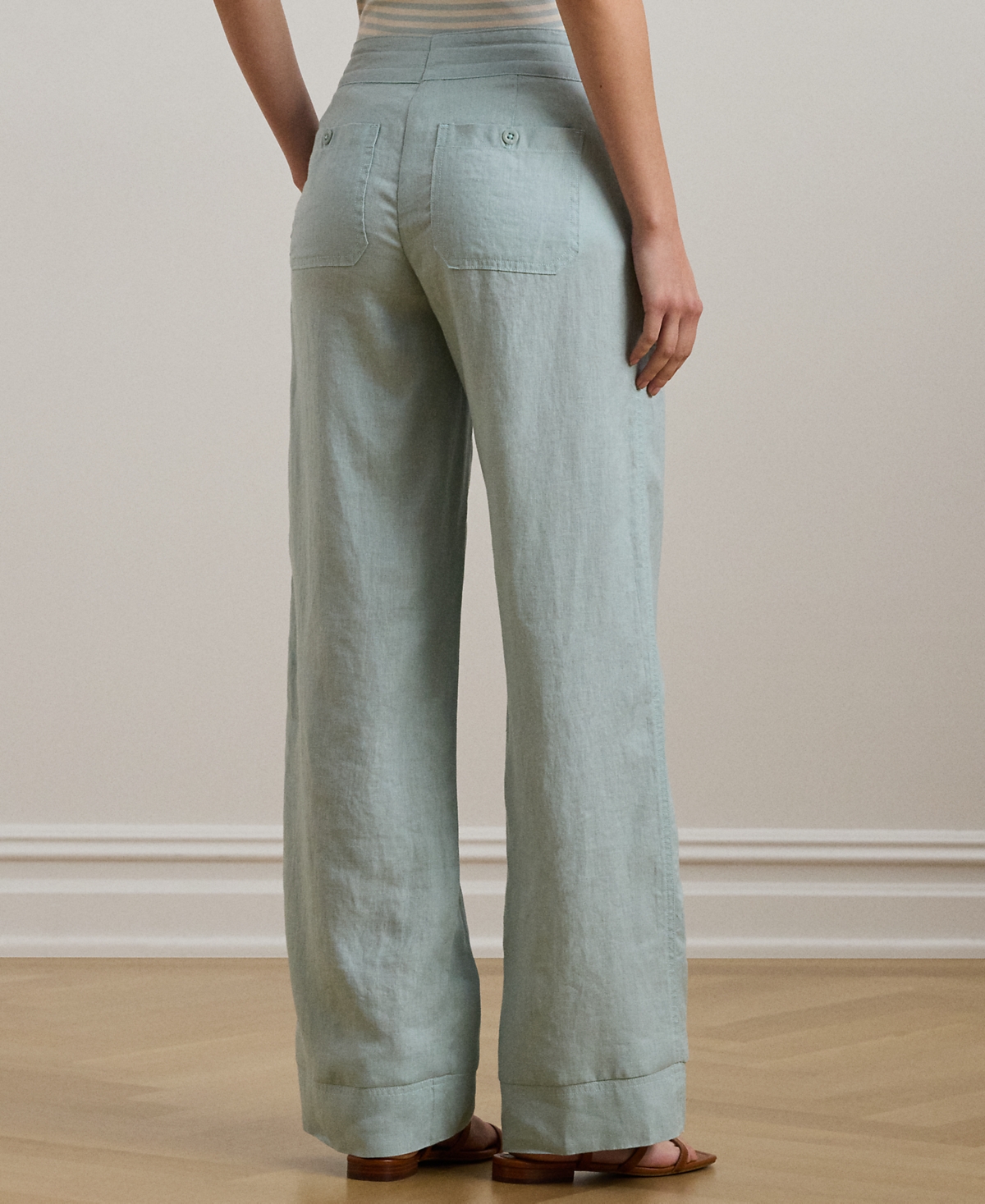 Ralph Lauren Petite Wide-leg Linen Pants In Aqua Pearl