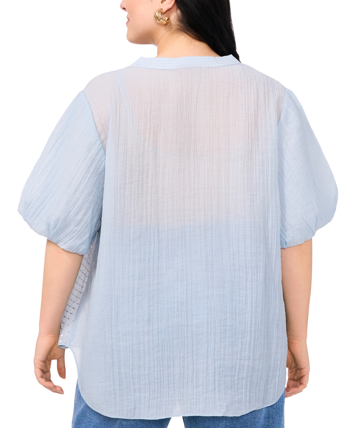 VINCE CAMUTO PLUS SIZE SEQUIN-FRONT BALLOON-SLEEVE TOP 