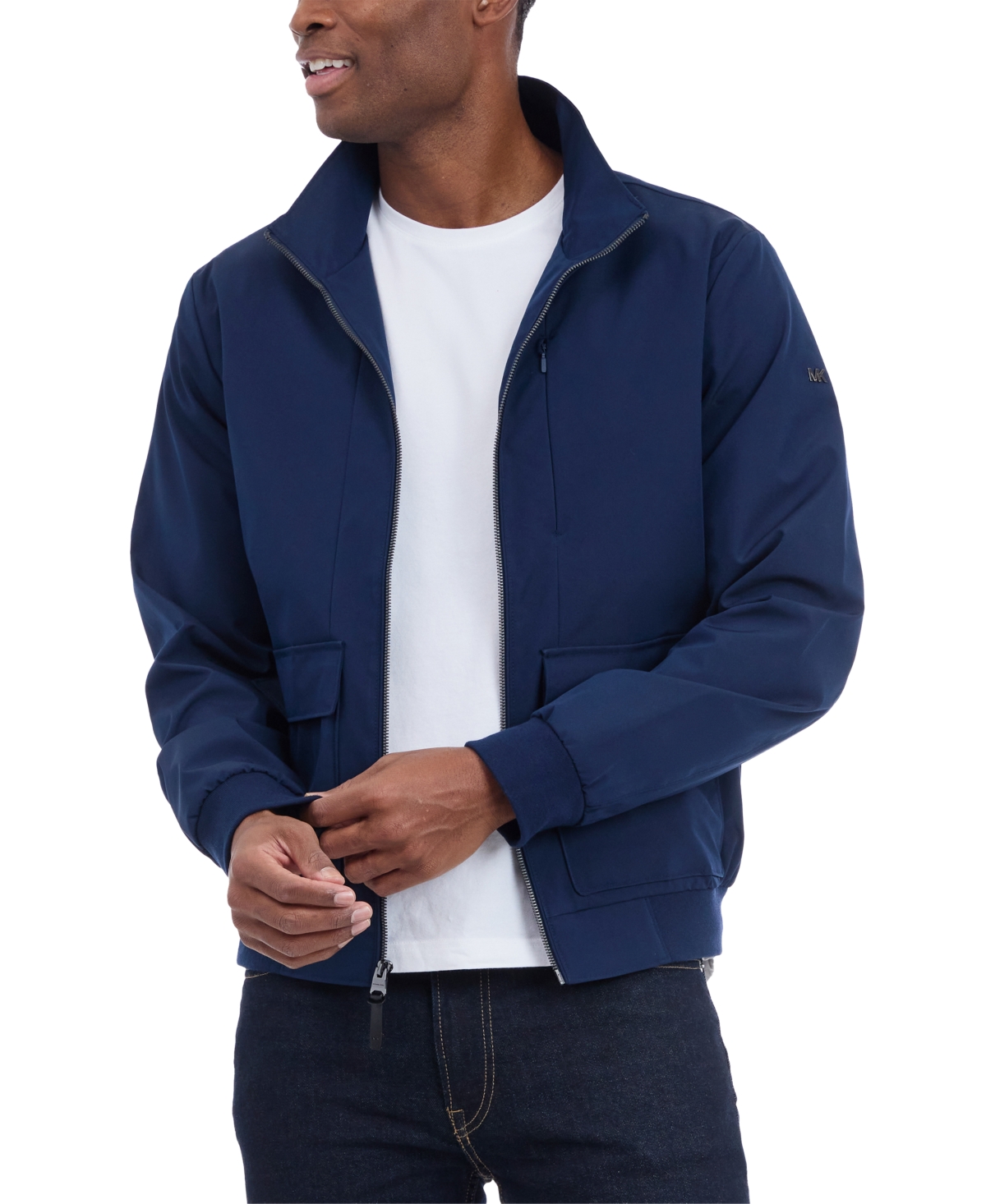 Michael Kors Men's Solid-color Stand-collar Hipster Jacket In Blue