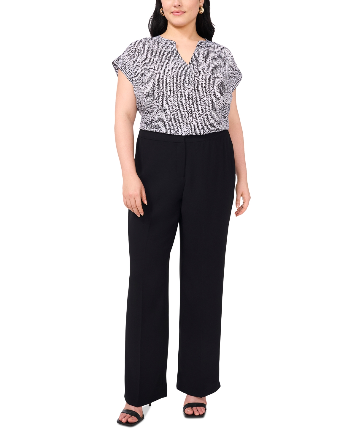 VINCE CAMUTO PLUS SIZE SPLIT-NECK CAP-SLEEVE TOP 