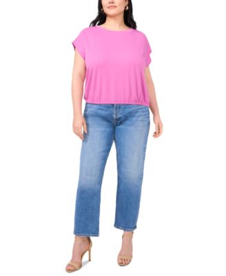 Plus Size Elastic-Hem Cap-Sleeve Top 