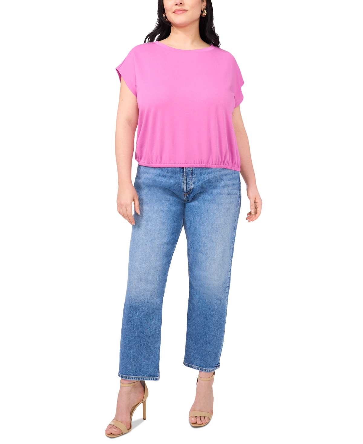 Vince Camuto Plus Size Elastic-hem Cap-sleeve Top In Violet Blush