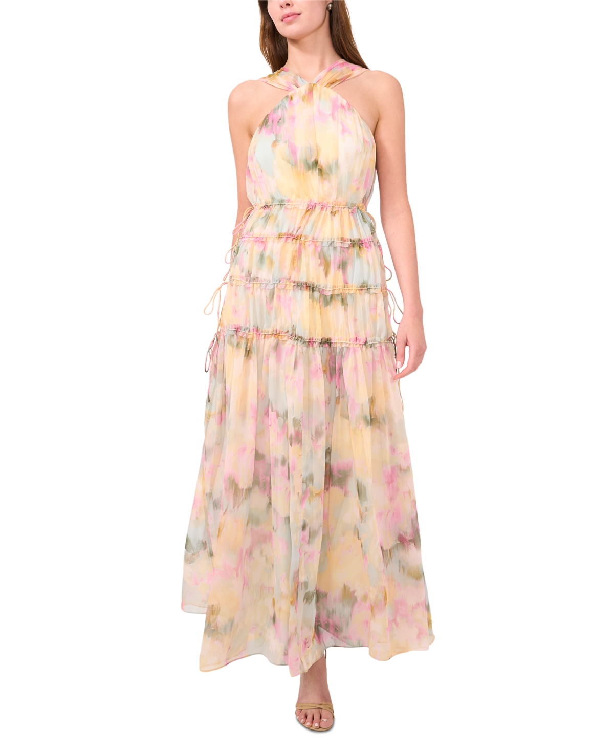 Women's The Camille Watercolor-Print Tiered Dress - Seafoam