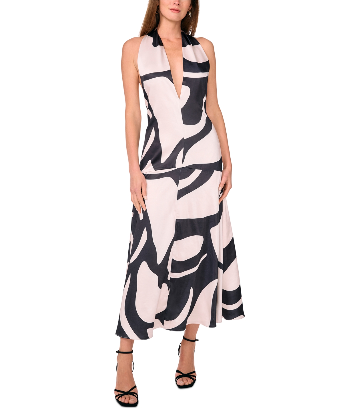 The Nia Abstract-Print Sleeveless Maxi Dress - Taupe