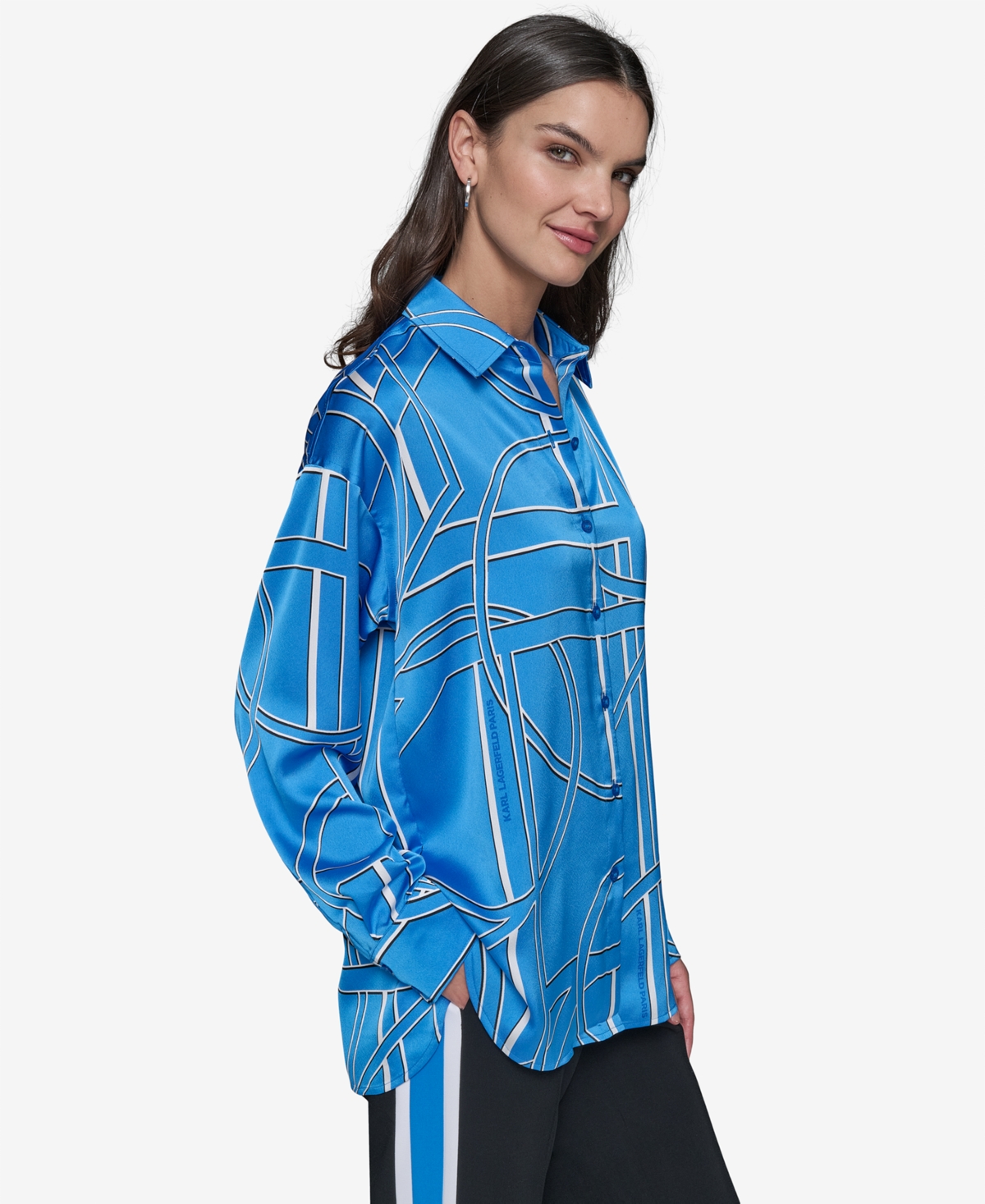 KARL LAGERFELD PLUS SIZE OVERSIZE BUTTON-FRONT UTILITY BLOUSE 