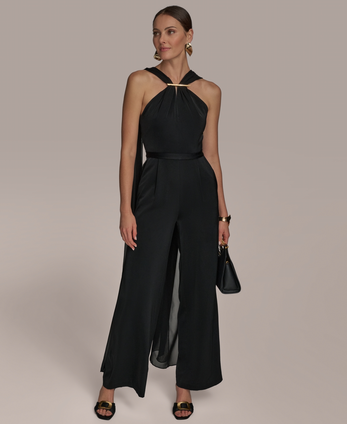 Women's Asymmetric-Neck Jumpsuit - Black